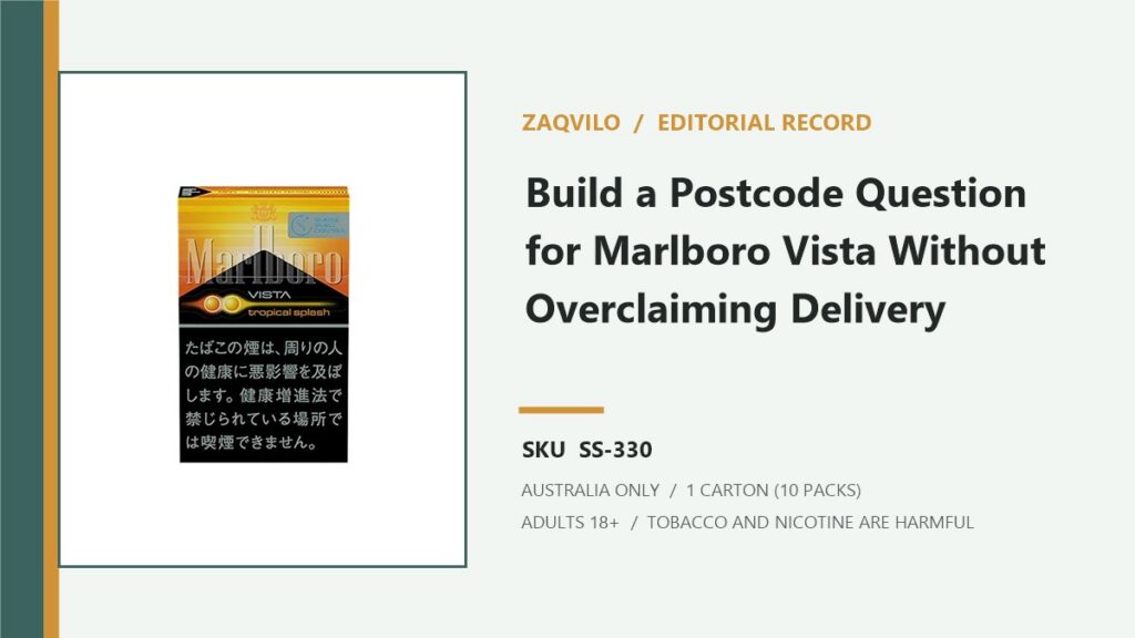 Zaqvilo editorial record for Marlboro Vista Tropical Splash KS Box Cigarettes - 1 Carton (10 Packs) and SKU SS-330